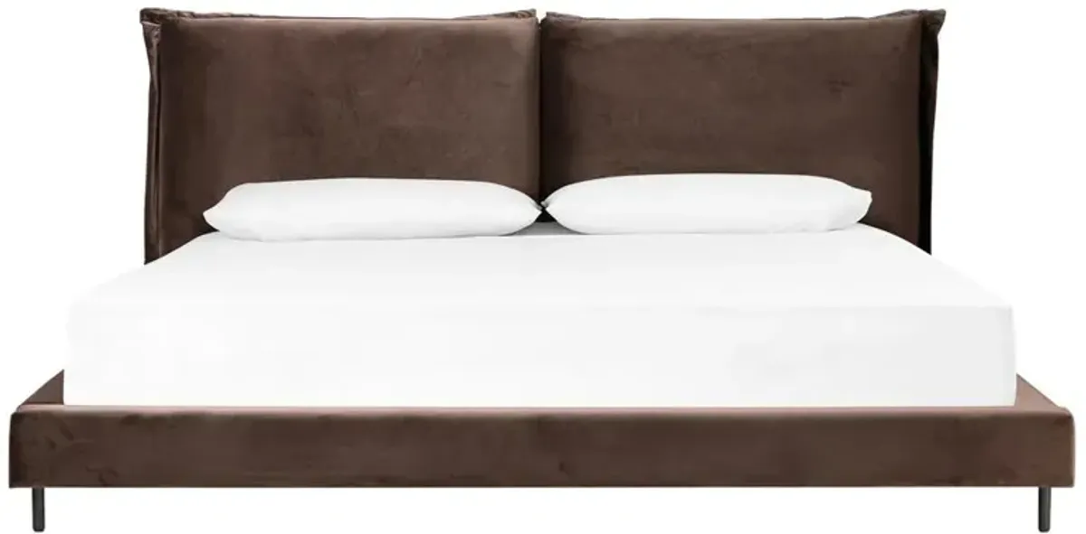 Marly Industrial Loft Dark Brown Velvet Bed - Queen