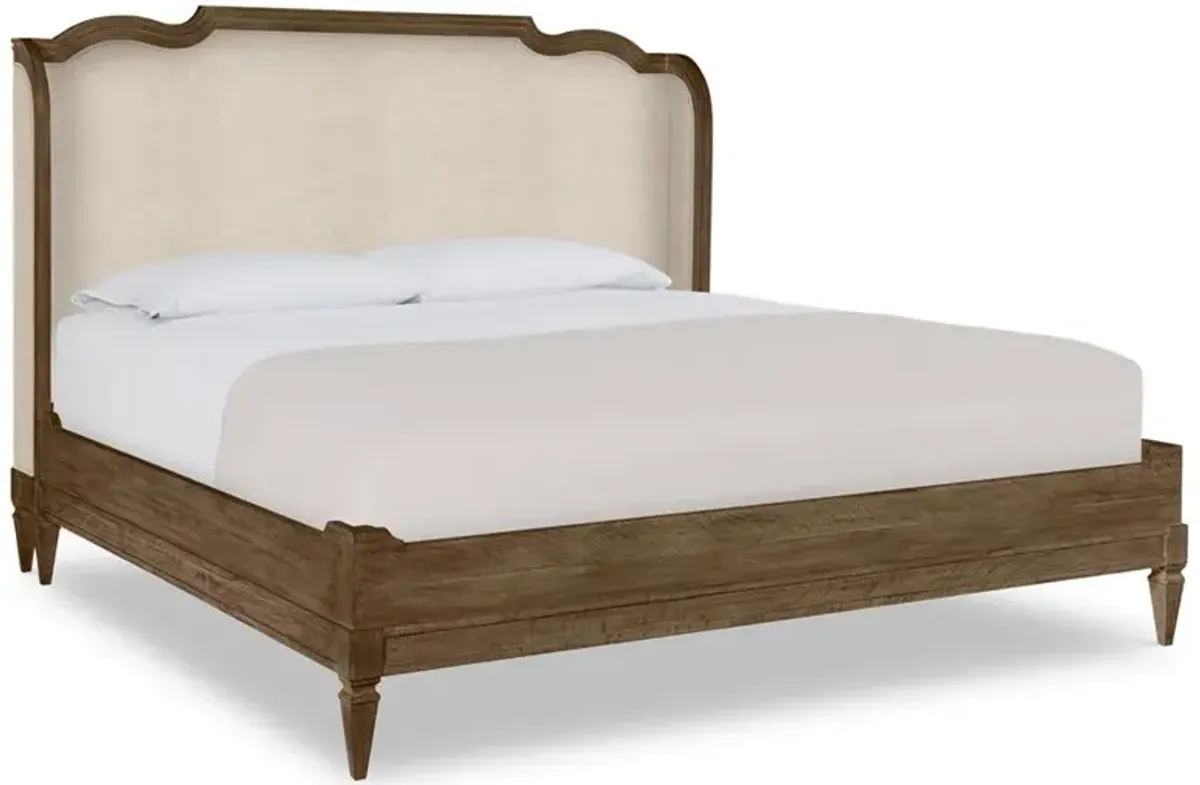 Century Nichole French Country Beige Linen Oak Wingback Bed - King