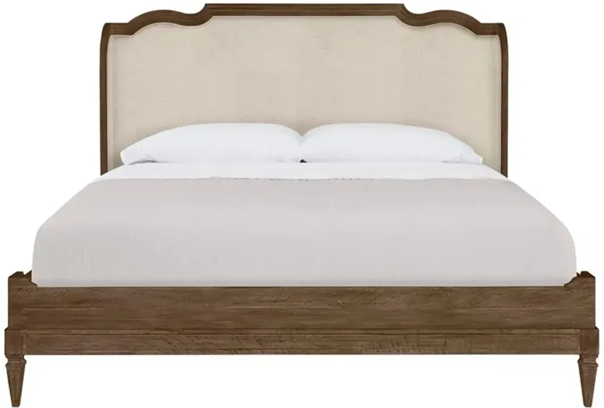 Century Nichole French Country Beige Linen Oak Wingback Bed - King