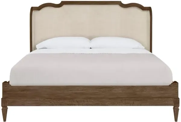 Century Nichole French Country Beige Linen Oak Wingback Bed - King