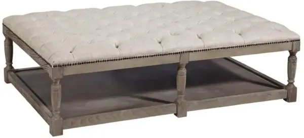 Jade Rustic Lodge Beige Linen Tufted Rectangular Cocktail Ottoman