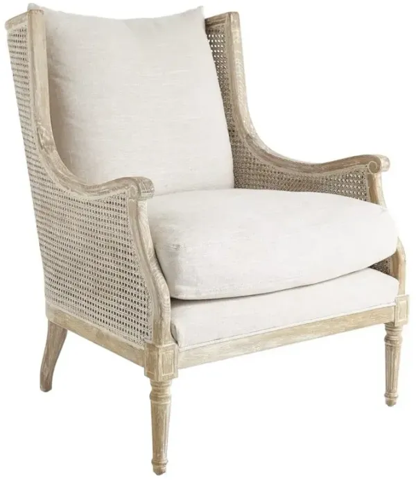 Will French Country Cream Performance White Wash Woven Cane Wing Chair