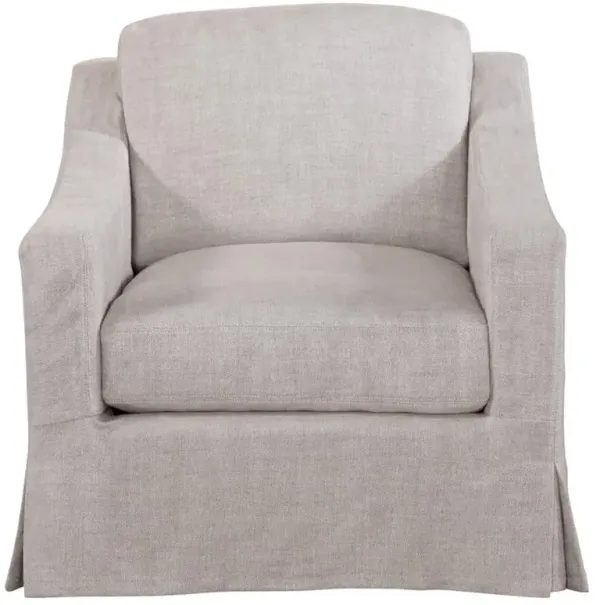 Mitch Coastal Beach Beige Performance Slipcovered Swivel Chair
