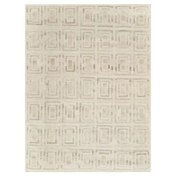 Ezra Mid Century Ivory Wool Geometric Patterned Rug - 12'x15'