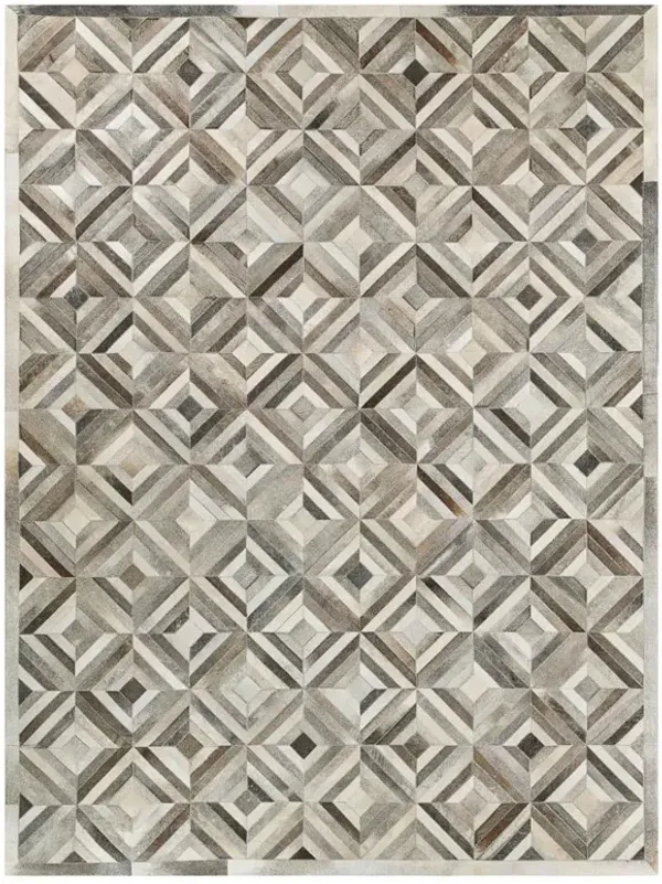 Lucas Modern Grey Leather Hide Diamond Patterned Rug - Sample