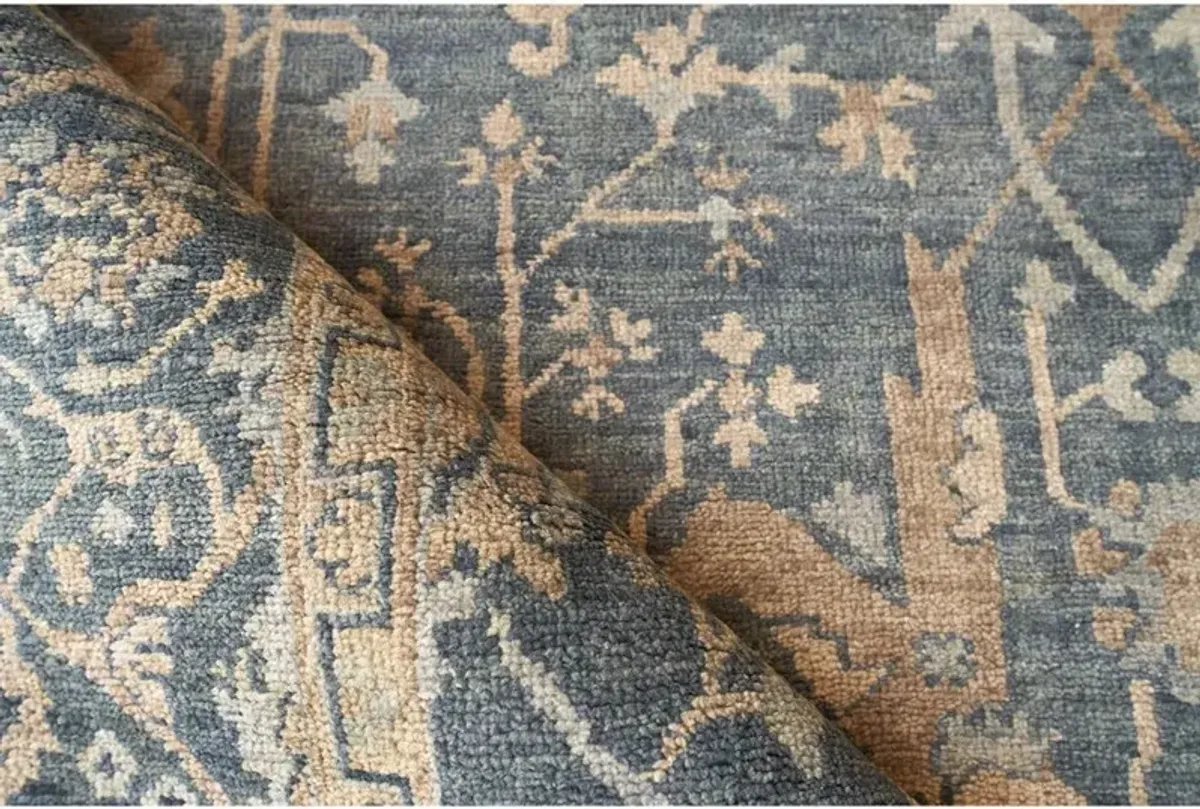 Selah Oushak Global Blue Wool Patterned Hand Knotted Rug - 9'x12'