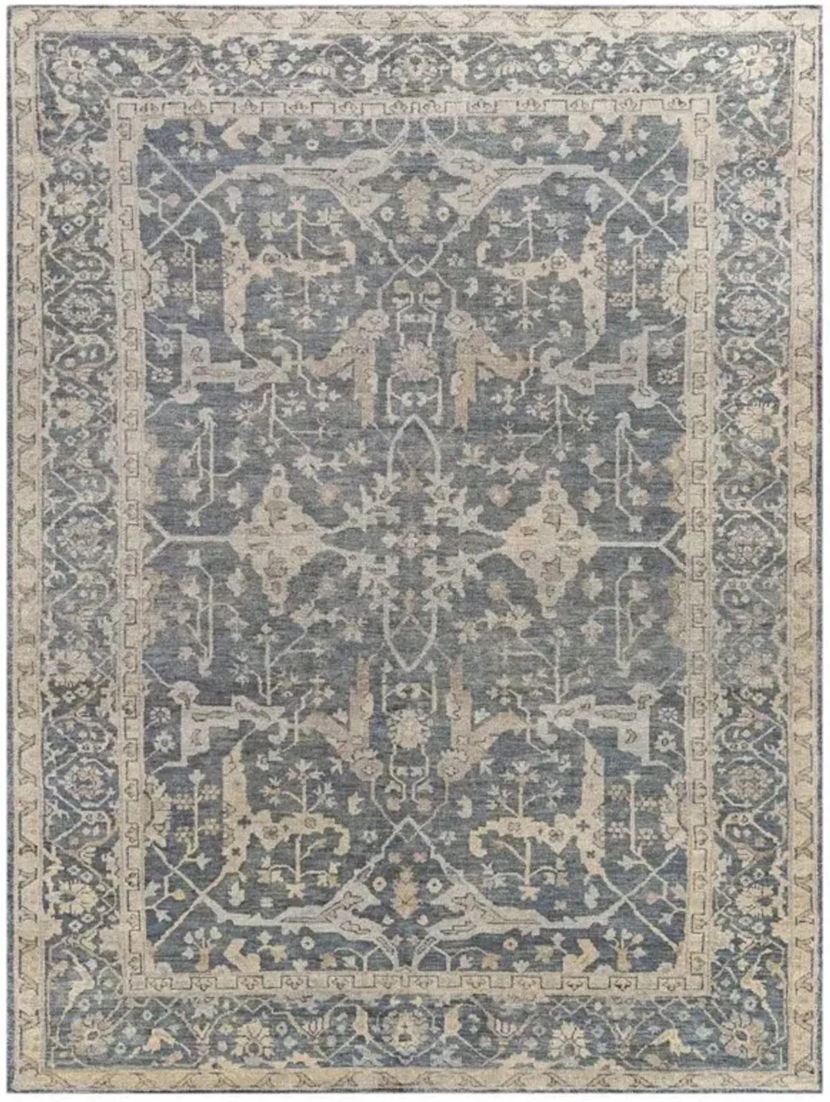 Selah Oushak Global Blue Wool Patterned Hand Knotted Rug - 9'x12'