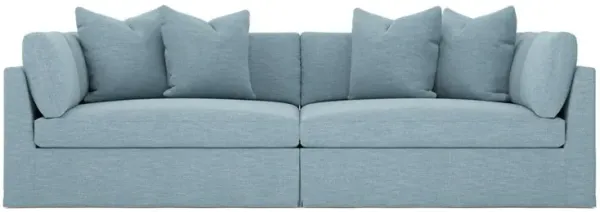 Adelle Eggshell Blue Performance Slipcovered Double Bumper Sectional - 116"