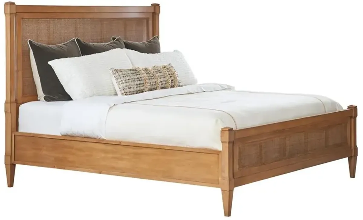 Strand Coastal Beach Woven Cane Brown Wood Canopy Bed - Queen
