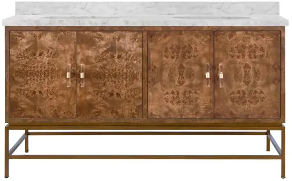 Worlds Away Clifford White Marble Dark Burl Oak Double Vanity Sink - 60"