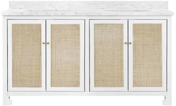 Worlds Away Boyd Coastal Natural Cane White Marble Double Vanity Sink - 60"