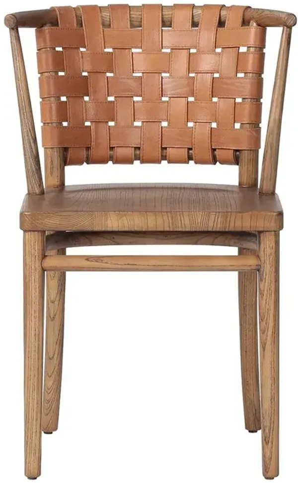 Rena Rustic Lodge Woven Leather Brown Wood Dining Side Chair