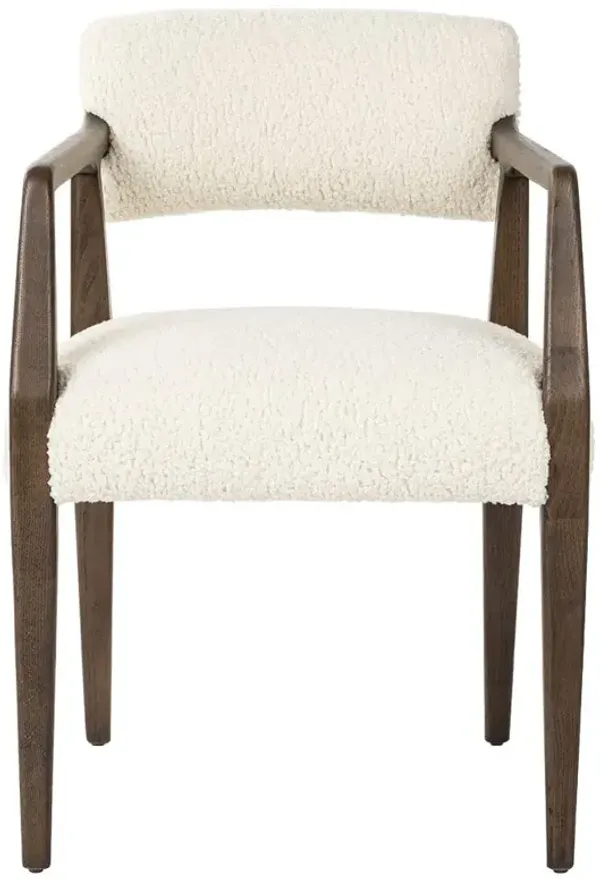 Pia Rustic Lodge Cream Sheepskin Brown Wood Dining Arm Chair