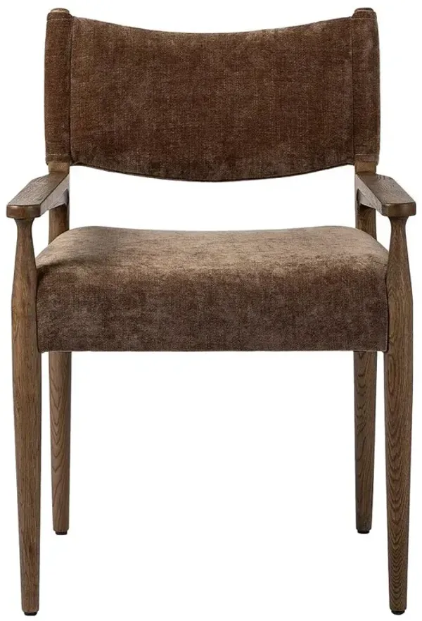 Odelia Modern Classic Brown Velvet Wood Dining Arm Chair