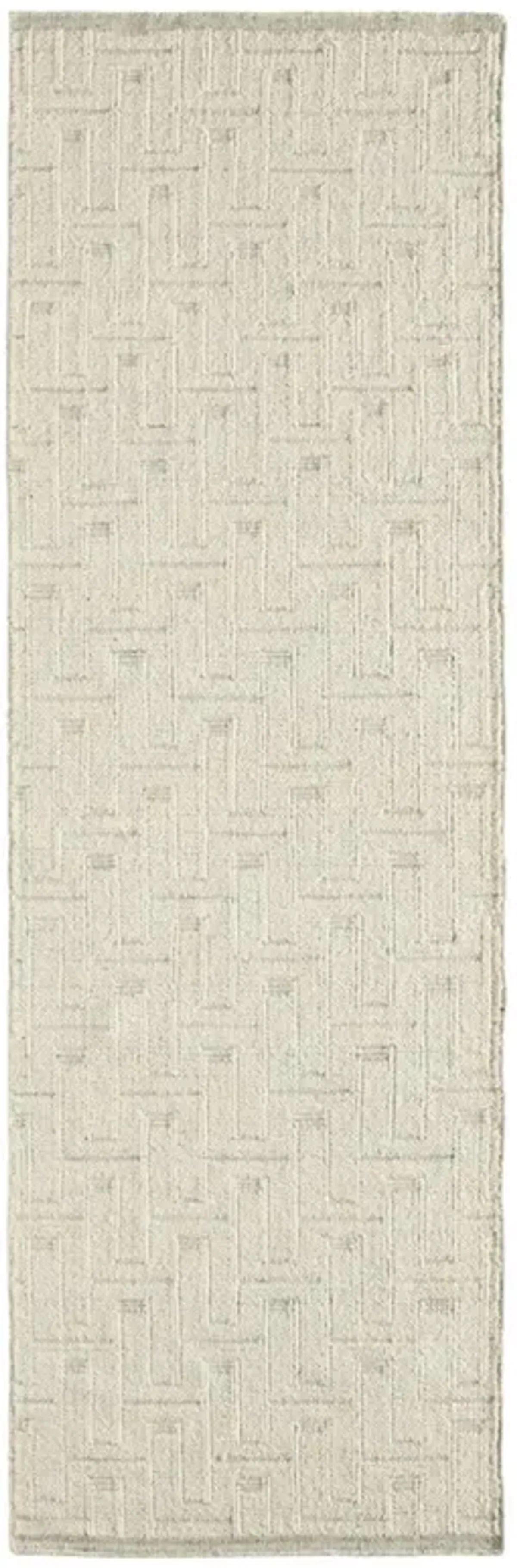 Melina Taren Modern Cream Wool Textured Solid Rug - 3'x10'