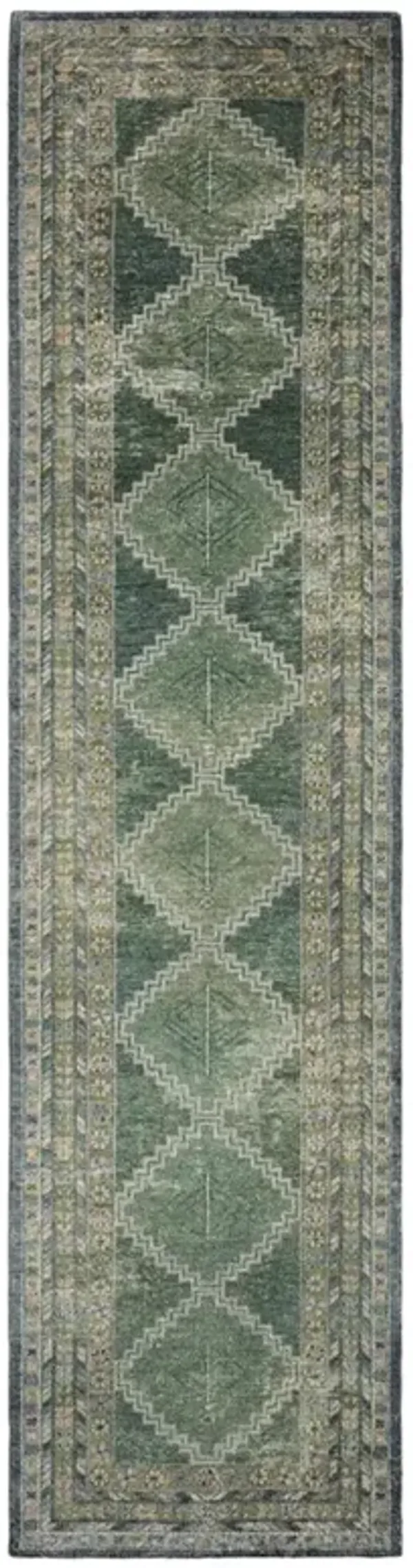 Gallant Hana Global Green Wool Trellis Patterned Hand Knotted Rug - 3'x12'