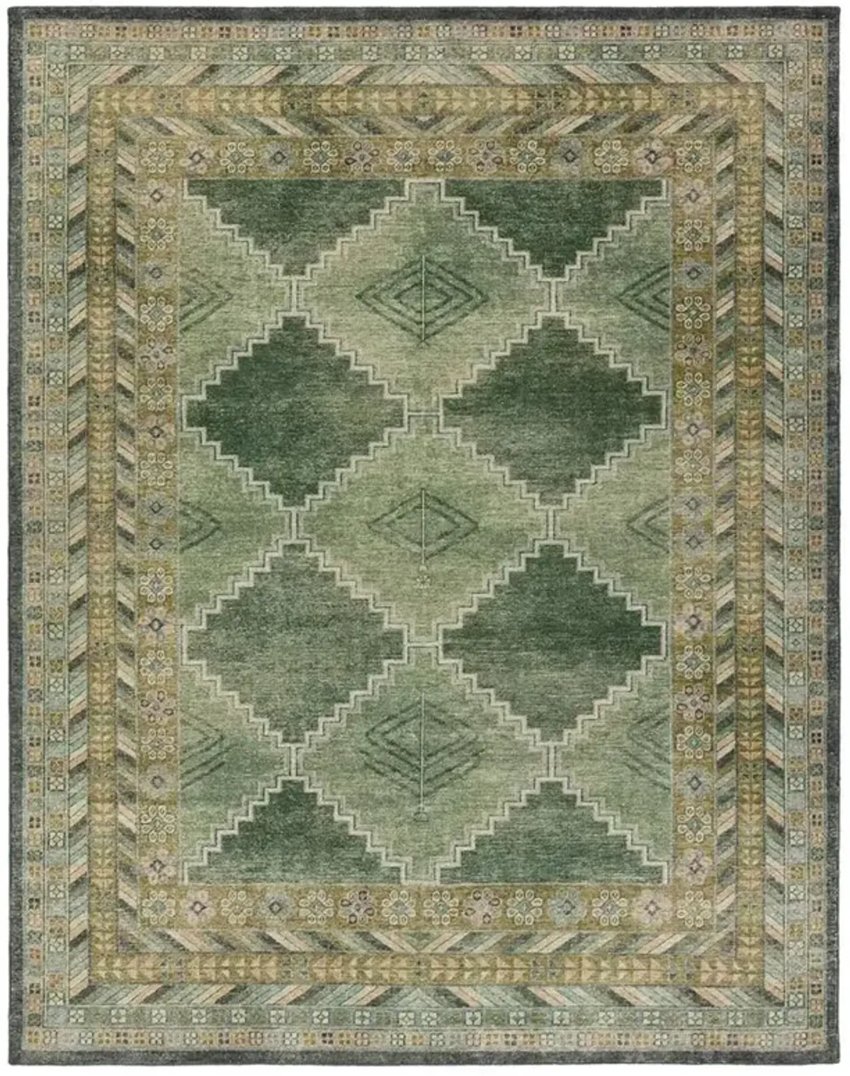 Gallant Hana Global Green Wool Trellis Patterned Hand Knotted Rug - Sample