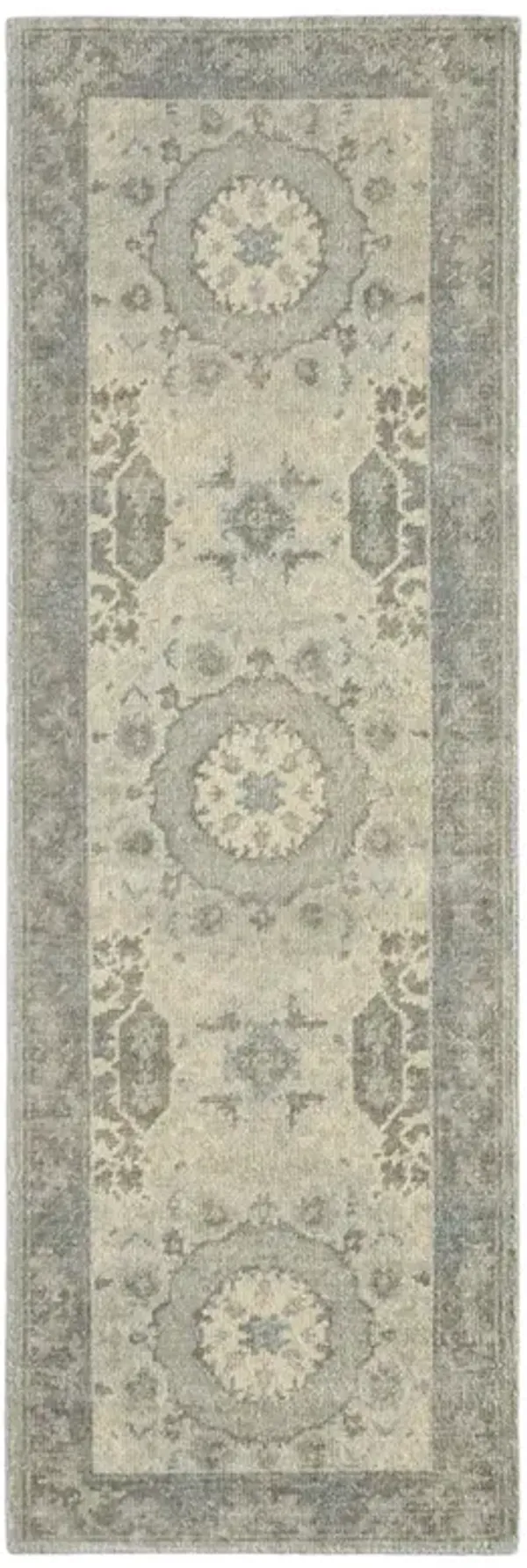 Kade Modify Modern Sage Wool Medallion Patterned Hand Knotted Rug - 2'6"x8'