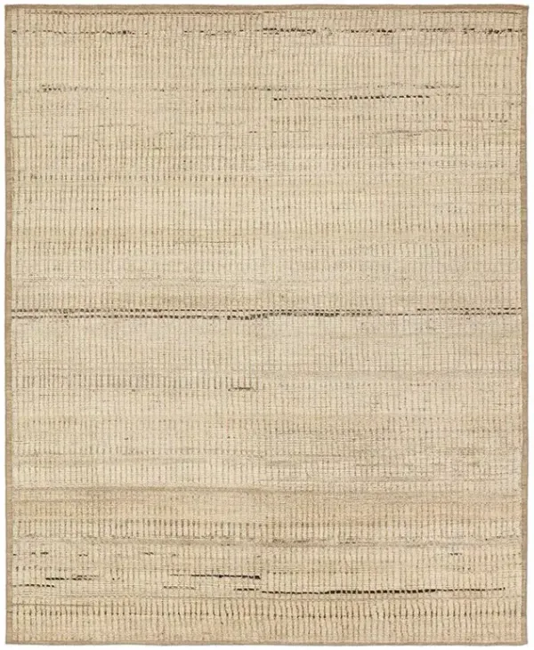 Aura Andar Global Taupe Wool Striped Patterned Hand Knotted Rug - 10'x14'