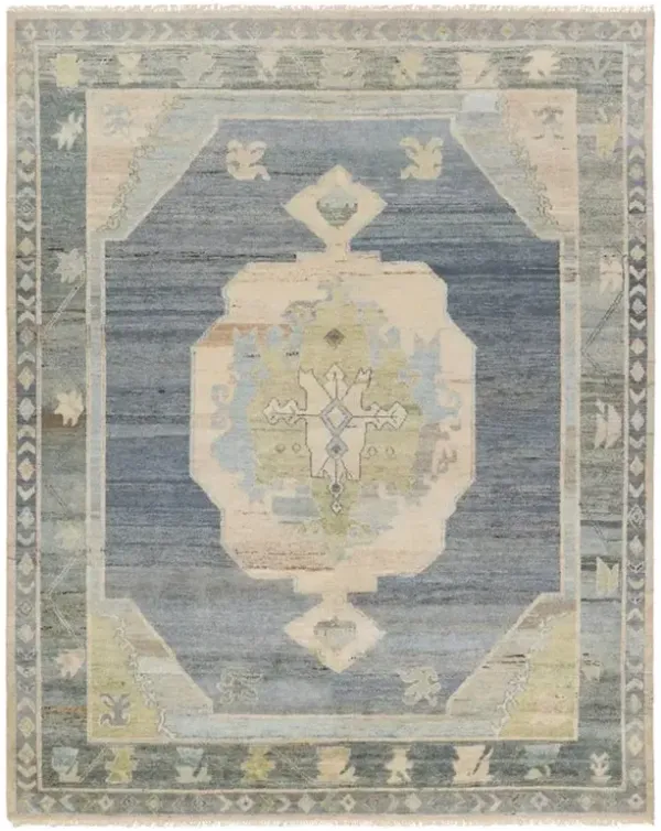 Ahmed Global Blue Wool Medallion Patterned Hand Knotted Rug - 9'x12'