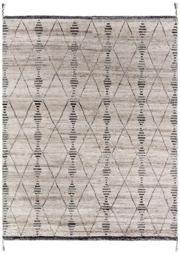 Blanca Global Bazaar Beige Diamond Shag Indoor Outdoor Hand Knotted Rug - Sample