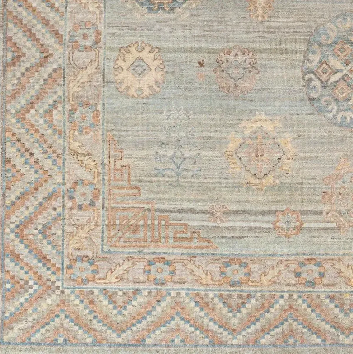Kalakoa Global Bazaar Brown Wool Chevron Border Patterned Hand Knotted Rug - Sample