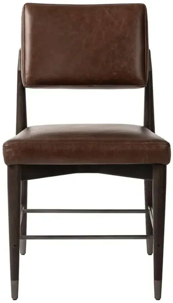 Eli Modern Classic Brown Leather Oak Wood Dining Side Chair
