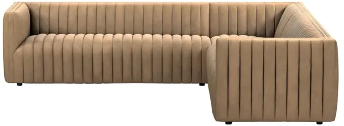 Leo Modern Classic Beige Channeled Leather Corner Sectional - 105"