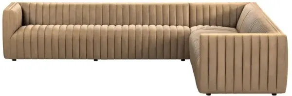 Leo Modern Classic Beige Channeled Leather Corner Sectional - 126"