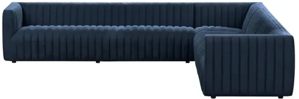 Leo Modern Classic Blue Channeled Velvet Corner Sectional - 126"