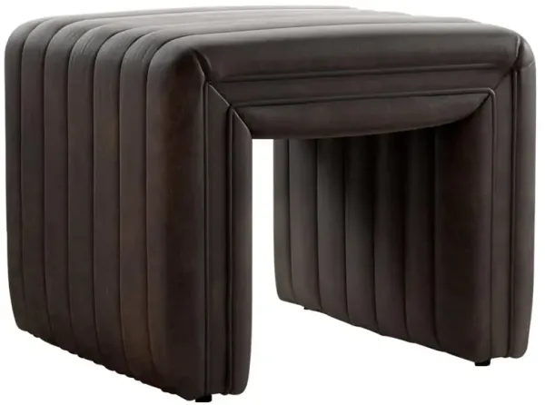 Leo Mid Century Modern Dark Brown Leather Ottoman