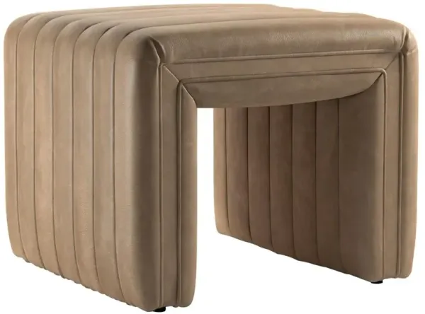 Leo Mid Century Modern Beige Leather Ottoman