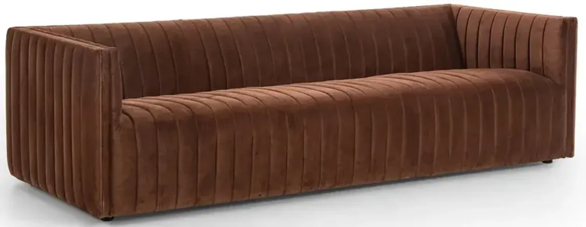 Leo Mid Century Modern Auburn Brown Velvet Tufted Sofa - Large - 97"