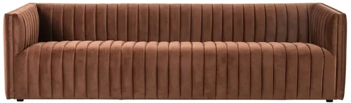 Leo Mid Century Modern Auburn Brown Velvet Tufted Sofa - Large - 97"