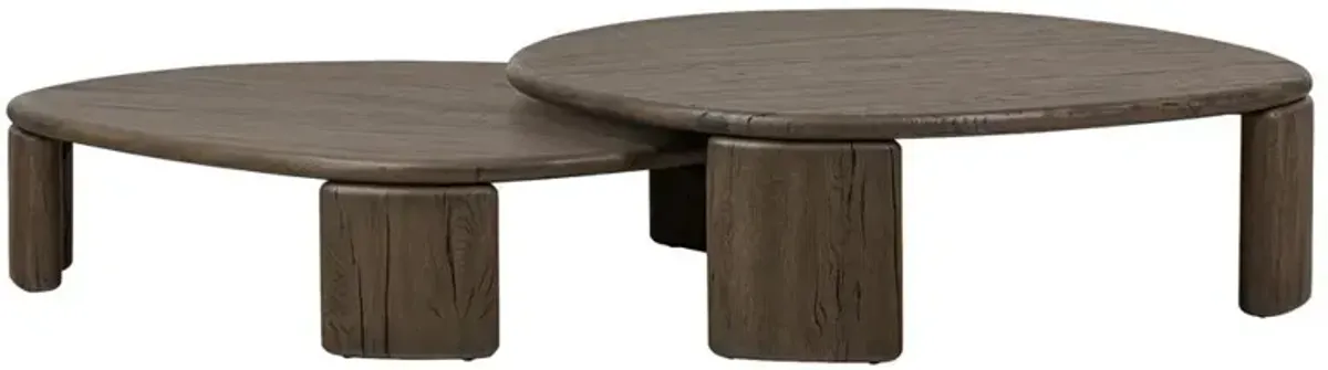 Laura Rustic Lodge Grey Reclaimed Oak Wood Round Nesting Tables