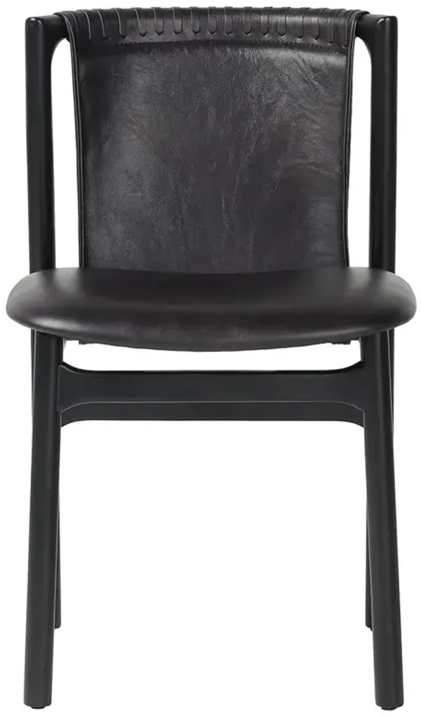 Blaise Rustic Lodge Black Leather Black Wood Dining Side Chair