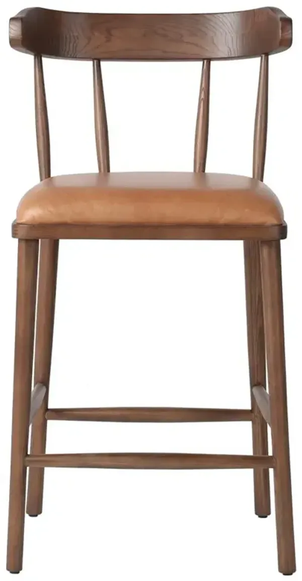 Bella Modern Classic Brown Leather Windsor Counter Stool