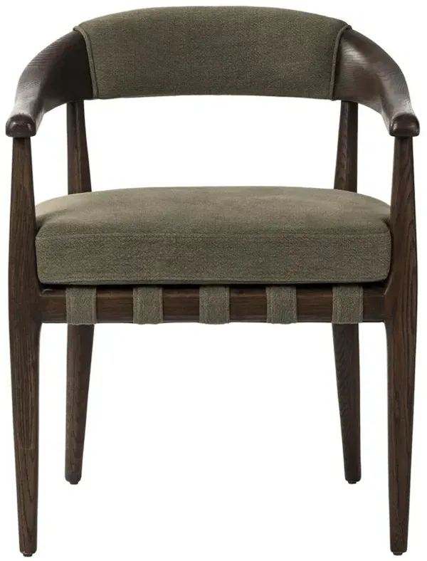 Ilonah Rustic Lodge Olive Green Linen Brown Oak Dining Arm Chair