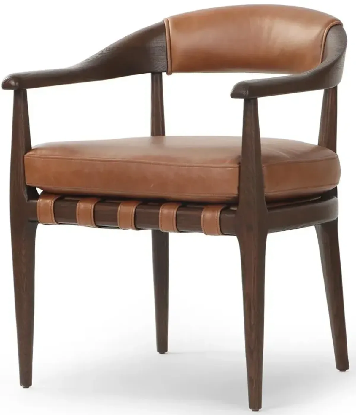 Ilonah Rustic Lodge Tan Leather Brown Oak Dining Arm Chair