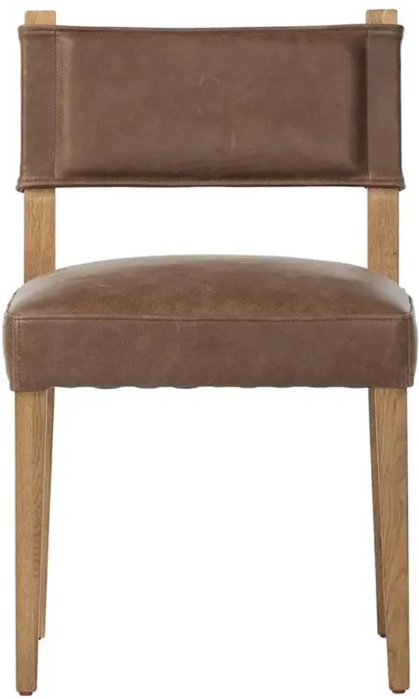 Ely Rustic Lodge Brown Leather Oak Dining Side Chair