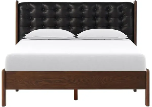 Hadley Rustic Lodge Black Leather Tufted Bed - Queen