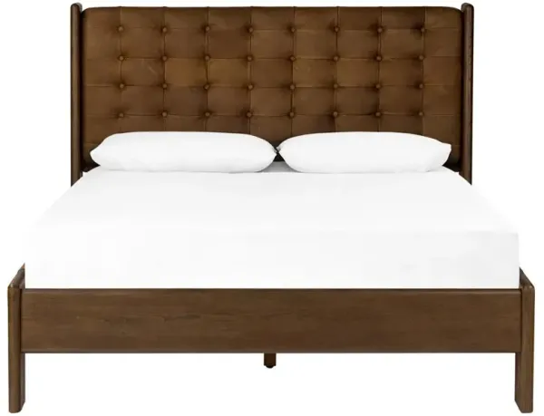 Hadley Rustic Lodge Brown Leather Tufted Bed - Queen