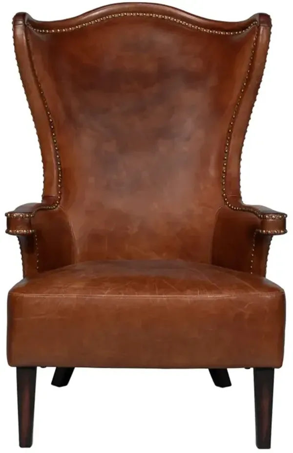 Henrik Rustic Lodge Brown Leather Wing Chair