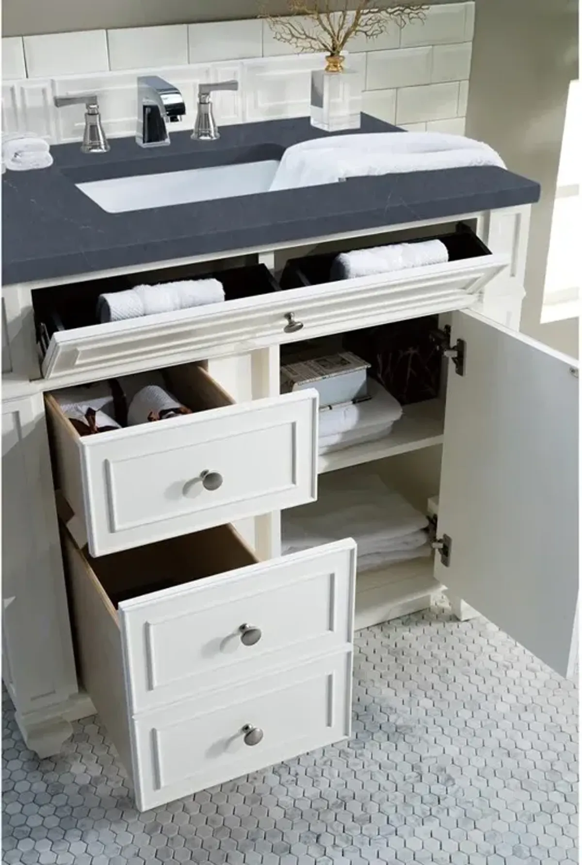 Fynn French Country Charcoal Quartz White Wood Vanity Sink - 36"