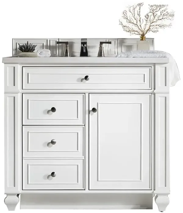 Fynn French Country White Zeus Quartz White Wood Vanity Sink - 36"
