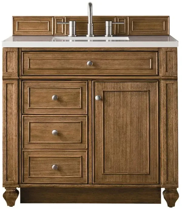 Fynn French Country White Zeus Quartz Brown Wood Vanity Sink - 36"