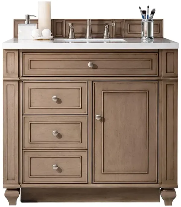 Fynn French Country White Zeus Quartz Whitewashed Wood Vanity Sink - 36"