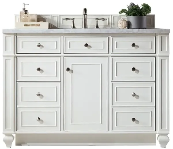 Fynn French Country Carrara Marble White Wood Wide Vanity Sink - 48"