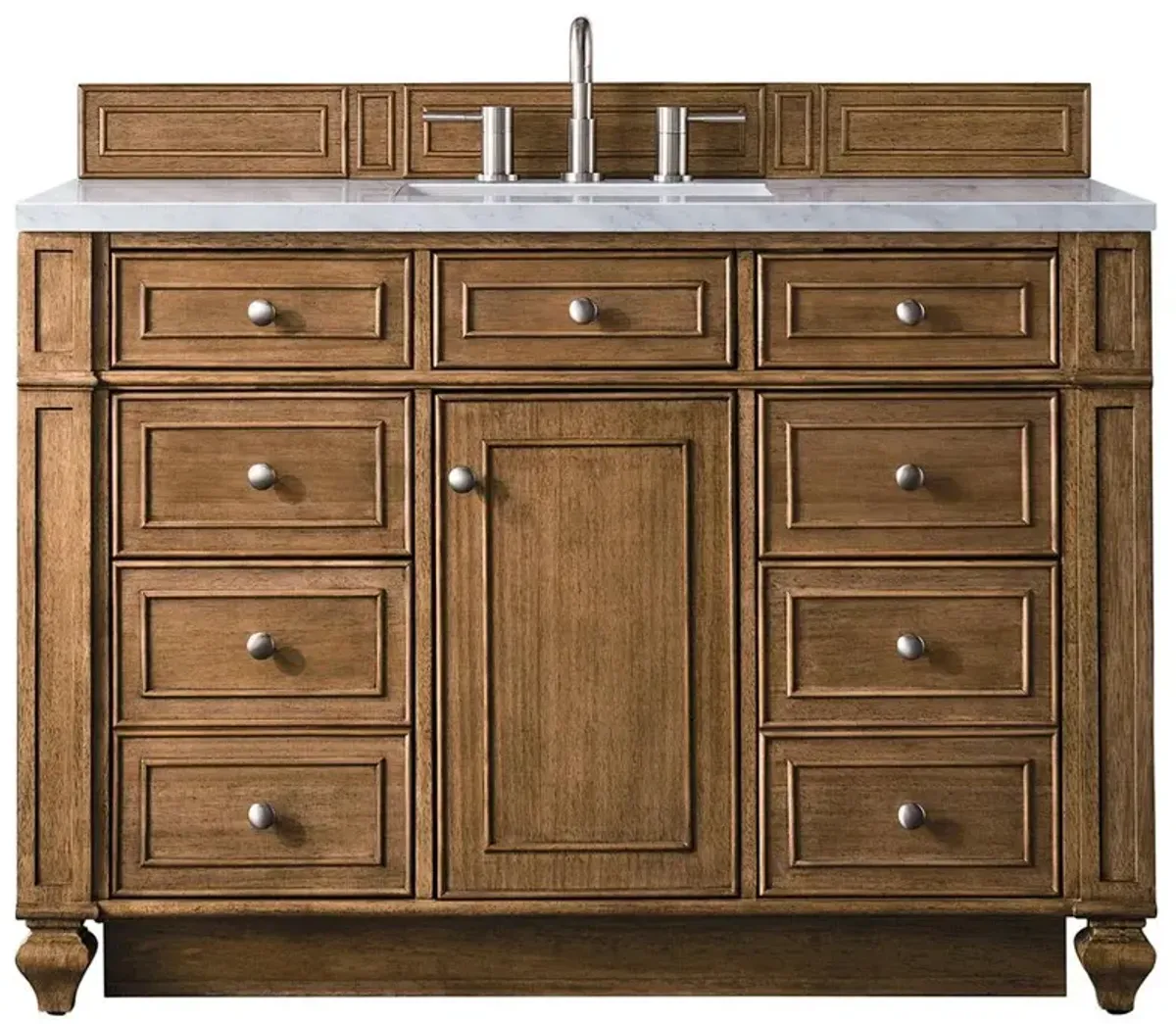 Fynn French Country Carrara Marble Brown Wood Wide Vanity Sink - 48"