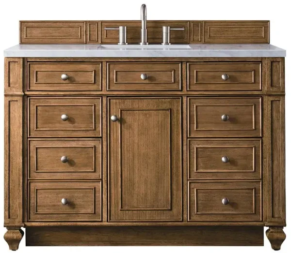 Fynn French Country Carrara Marble Brown Wood Wide Vanity Sink - 48"